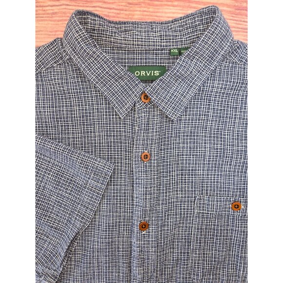 Orvis Mens Classic Fit Short Sleeve Shirt XXL Blue Check Hemp Blend - Picture 4 of 8
